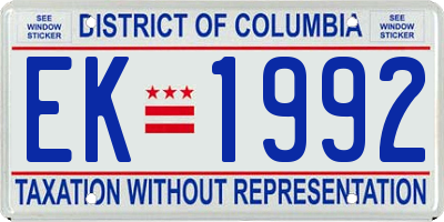 DC license plate EK1992