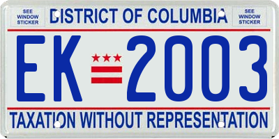 DC license plate EK2003