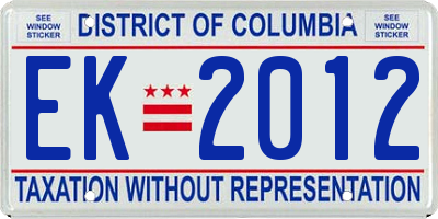 DC license plate EK2012