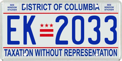 DC license plate EK2033