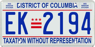 DC license plate EK2194