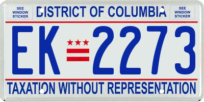 DC license plate EK2273