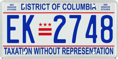 DC license plate EK2748