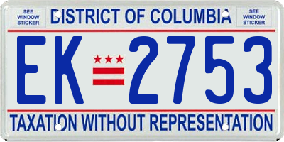 DC license plate EK2753