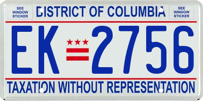 DC license plate EK2756