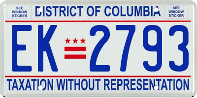 DC license plate EK2793