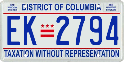 DC license plate EK2794