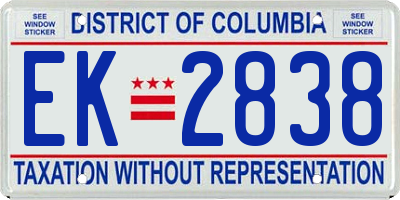 DC license plate EK2838