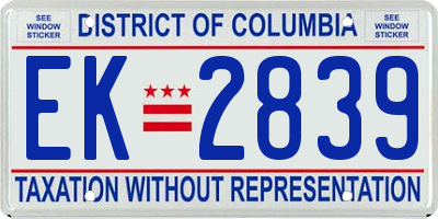 DC license plate EK2839