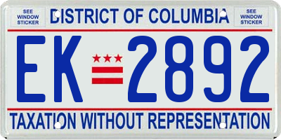 DC license plate EK2892