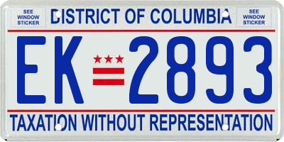 DC license plate EK2893