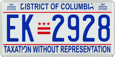 DC license plate EK2928