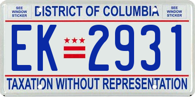 DC license plate EK2931