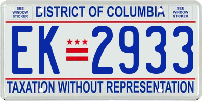 DC license plate EK2933