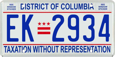 DC license plate EK2934