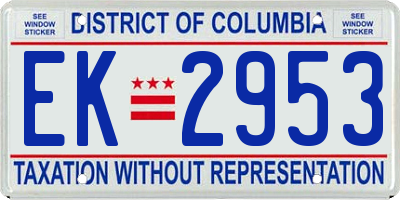 DC license plate EK2953