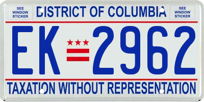 DC license plate EK2962