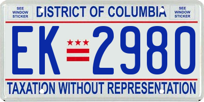 DC license plate EK2980