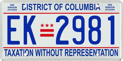 DC license plate EK2981
