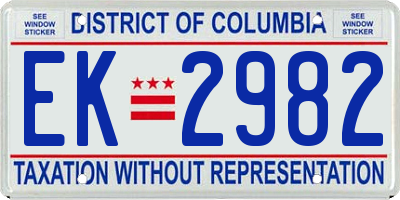 DC license plate EK2982