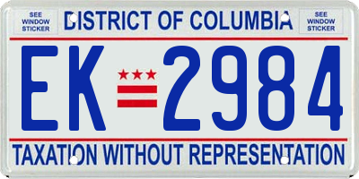 DC license plate EK2984