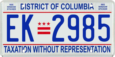 DC license plate EK2985