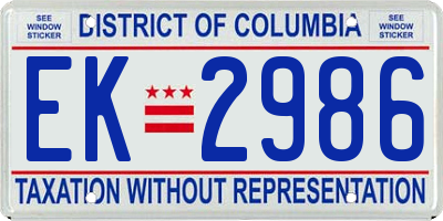 DC license plate EK2986