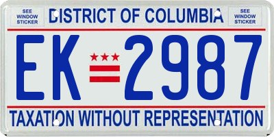 DC license plate EK2987