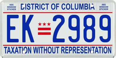 DC license plate EK2989