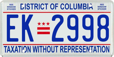 DC license plate EK2998