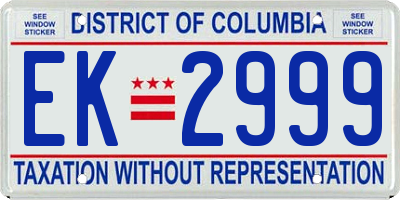 DC license plate EK2999