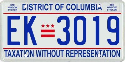 DC license plate EK3019