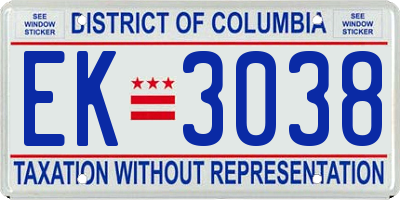 DC license plate EK3038