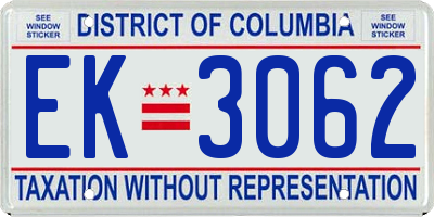 DC license plate EK3062