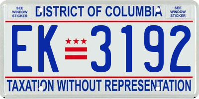 DC license plate EK3192