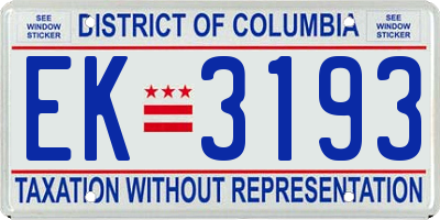 DC license plate EK3193