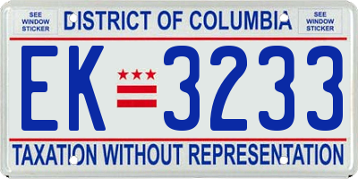 DC license plate EK3233
