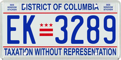 DC license plate EK3289