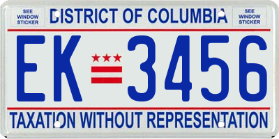 DC license plate EK3456