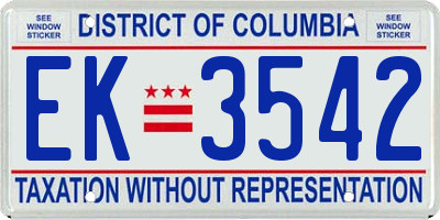 DC license plate EK3542