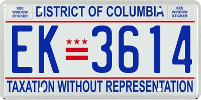 DC license plate EK3614