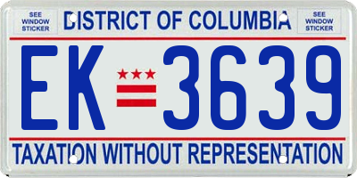 DC license plate EK3639