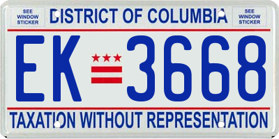 DC license plate EK3668