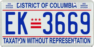 DC license plate EK3669