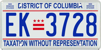 DC license plate EK3728