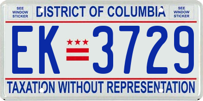 DC license plate EK3729
