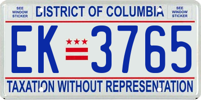 DC license plate EK3765