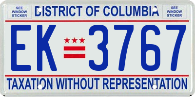 DC license plate EK3767