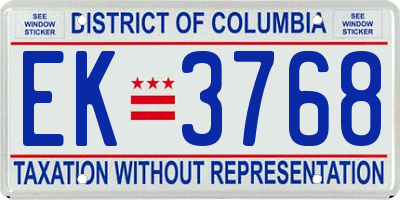 DC license plate EK3768