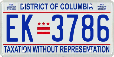 DC license plate EK3786